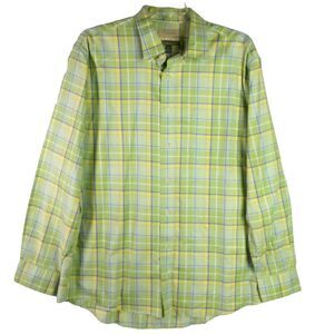 Cabela's Outfitter Series Mens Size XLT Shirt Green Plaid Long Sleeve Button Up